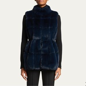 Belle Fare Quilted Faux Fur Navy Blue Vest